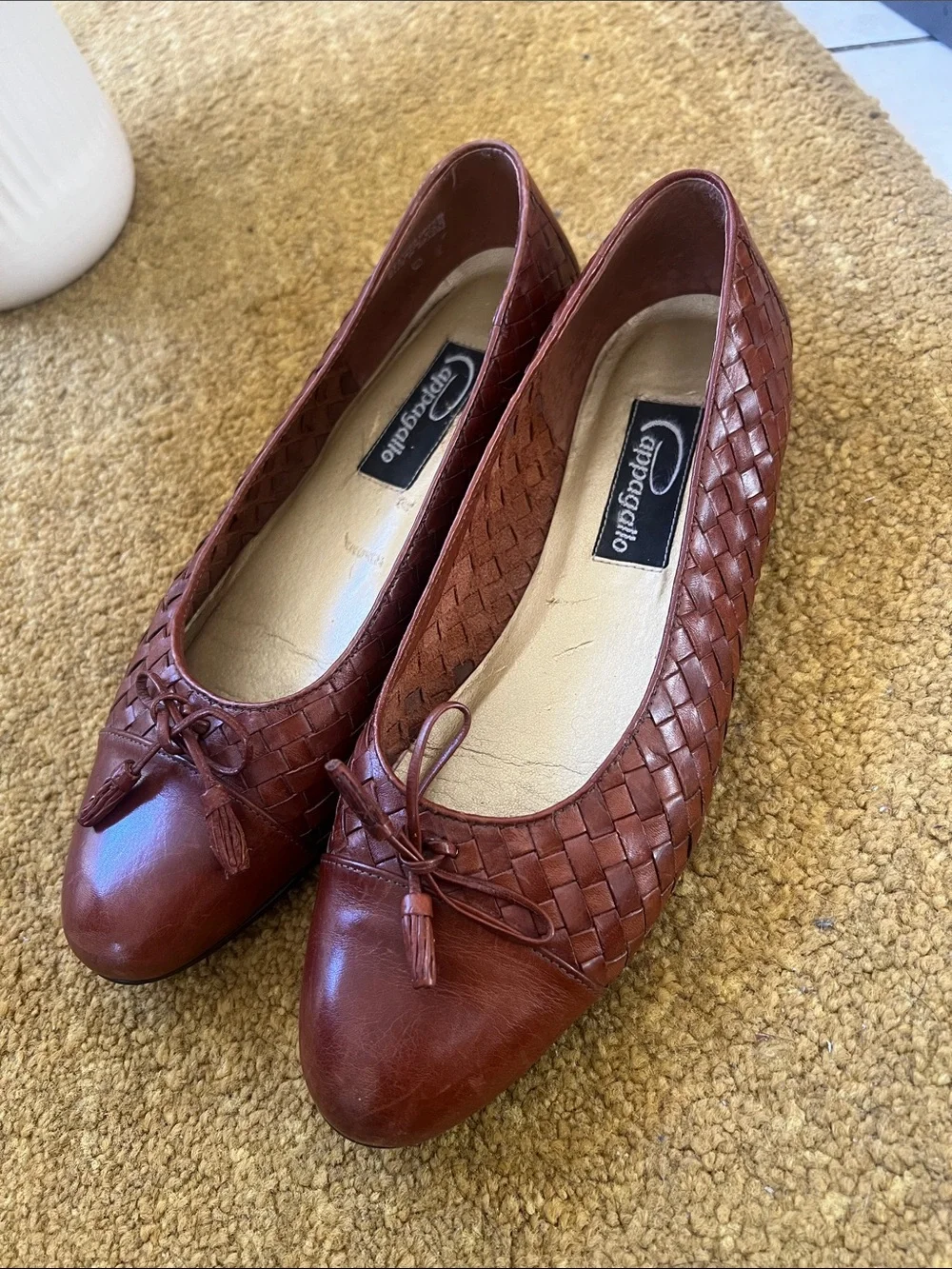 Leather Woven Tassel Ballet Flats